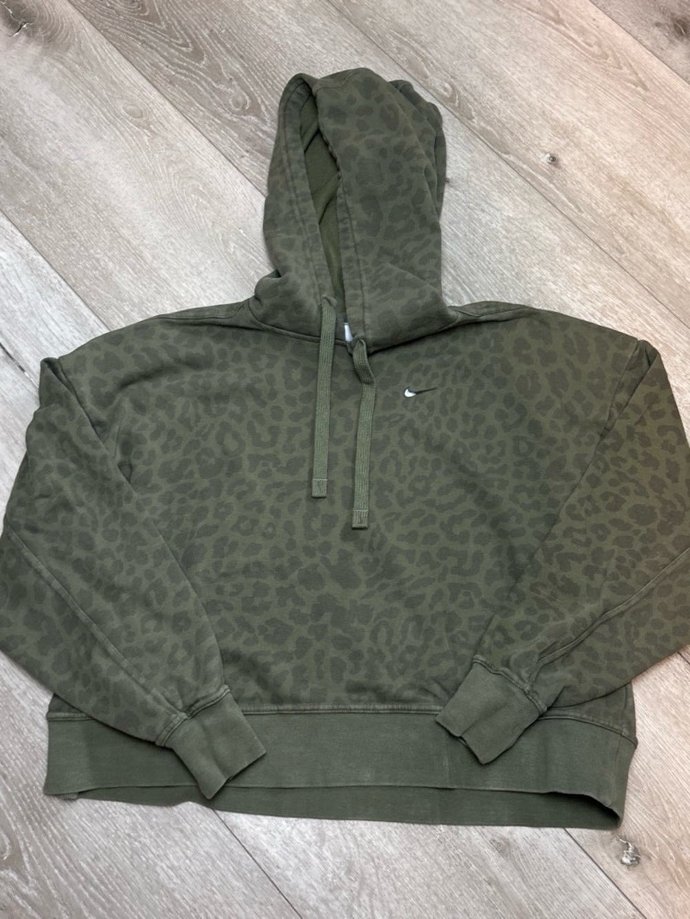 Nike Olive Green Leopard-Print Pullover Hoodie